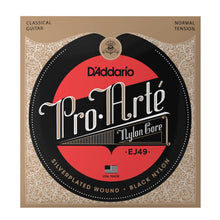 D'Addario EJ49 Pro-Arté Black Nylon Classical Guitar Strings, Normal Tension