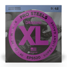 D'Addario EPS520 XL ProSteels Round Wound Electric Guitar Strings, Super Light, 9-42 Gauge