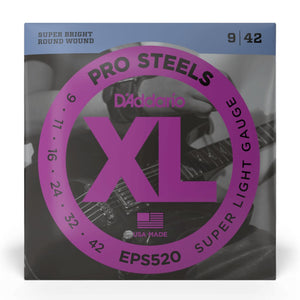 D'Addario EPS520 XL ProSteels Round Wound Electric Guitar Strings, Super Light, 9-42 Gauge