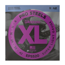 D'Addario EPS520 XL ProSteels Round Wound Electric Guitar Strings, Super Light, 9-42 Gauge