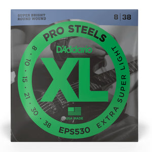 D'Addario EPS530 XL ProSteels Round Wound Electric Guitar Strings, Extra Super Light, 8-38 Gauge