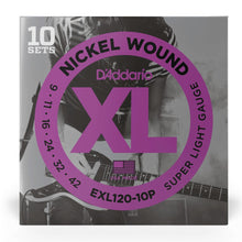 D'Addario EXL120-10P XL Nickel Wound Electric Guitar Strings, Super Light, 9-42 Gauge, 10-Pack