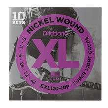 D'Addario EXL120-10P XL Nickel Wound Electric Guitar Strings, Super Light, 9-42 Gauge, 10-Pack