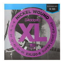 D'Addario EXL120-8 XL Nickel Wound 8-String Electric Guitar Strings, Super Light, 9-65 Gauge