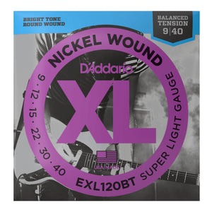 D'Addario EXL120BT XL Nickel Wound Electric Guitar Strings, Balanced Tension Super Light, 9-40 Gauge