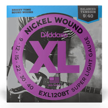 D'Addario EXL120BT XL Nickel Wound Electric Guitar Strings, Balanced Tension Super Light, 9-40 Gauge
