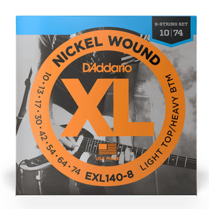 D'Addario EXL140-8 XL Nickel Wound 8-String Electric Guitar Strings, Light Top/Heavy Bottom, 10-74 Gauge