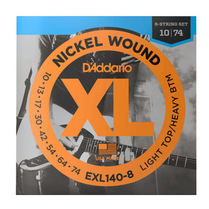 D'Addario EXL140-8 XL Nickel Wound 8-String Electric Guitar Strings, Light Top/Heavy Bottom, 10-74 Gauge