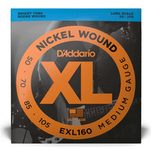 D’Addario EXL160 XL Nickel Wound Electric Bass Strings, Medium, Long Scale, 50-105 Gauge
