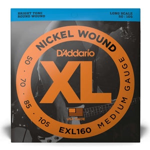 D’Addario EXL160 XL Nickel Wound Electric Bass Strings, Medium, Long Scale, 50-105 Gauge