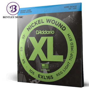 D’Addario EXL165 XL Nickel Wound Electric Bass Strings, Regular Light Top/Medium Bottom, Long Scale, 45-105 Gauge