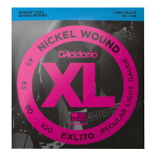 D'Addario EXL170 XL Nickel Wound Electric Bass Strings, Regular Light, Long Scale, 45-100 Gauge
