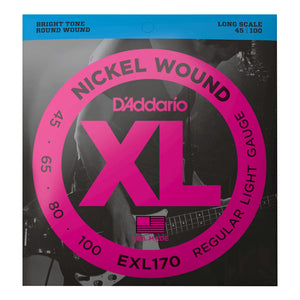 D'Addario EXL170 XL Nickel Wound Electric Bass Strings, Regular Light, Long Scale, 45-100 Gauge