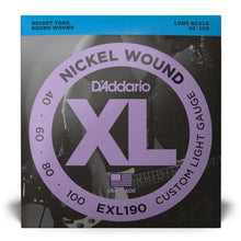 D'Addario EXL190 XL Nickel Wound Electric Bass Strings, Custom Light, Long Scale, 40-100 Gauge