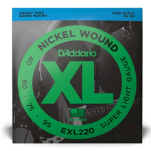 D'Addario EXL220 XL Nickel Wound Electric Bass Strings, Super Light, Long Scale, 40-95 Gauge