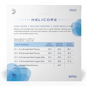 D'Addario H511 4/4M Helicore Cello Single A String, 4/4 Scale, Medium Tension