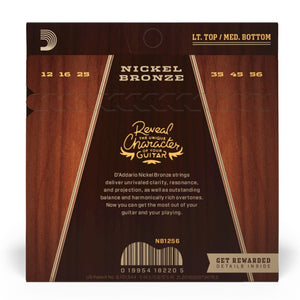 D’Addario NB1256 Nickel Bronze Acoustic Guitar Strings, Light Top / Medium Bottom, 12-56 Gauge