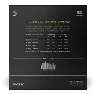 D’Addario NYXL45105 NYXL Electric Bass Strings, Light Top / Medium Bottom, Long Scale, 45-105 Gauge