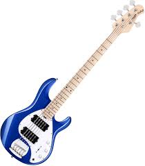 Sterling RAY5HH-COB-M1 StingRay Ray5HH Series 5-String Electric Bass, Cobra Blue