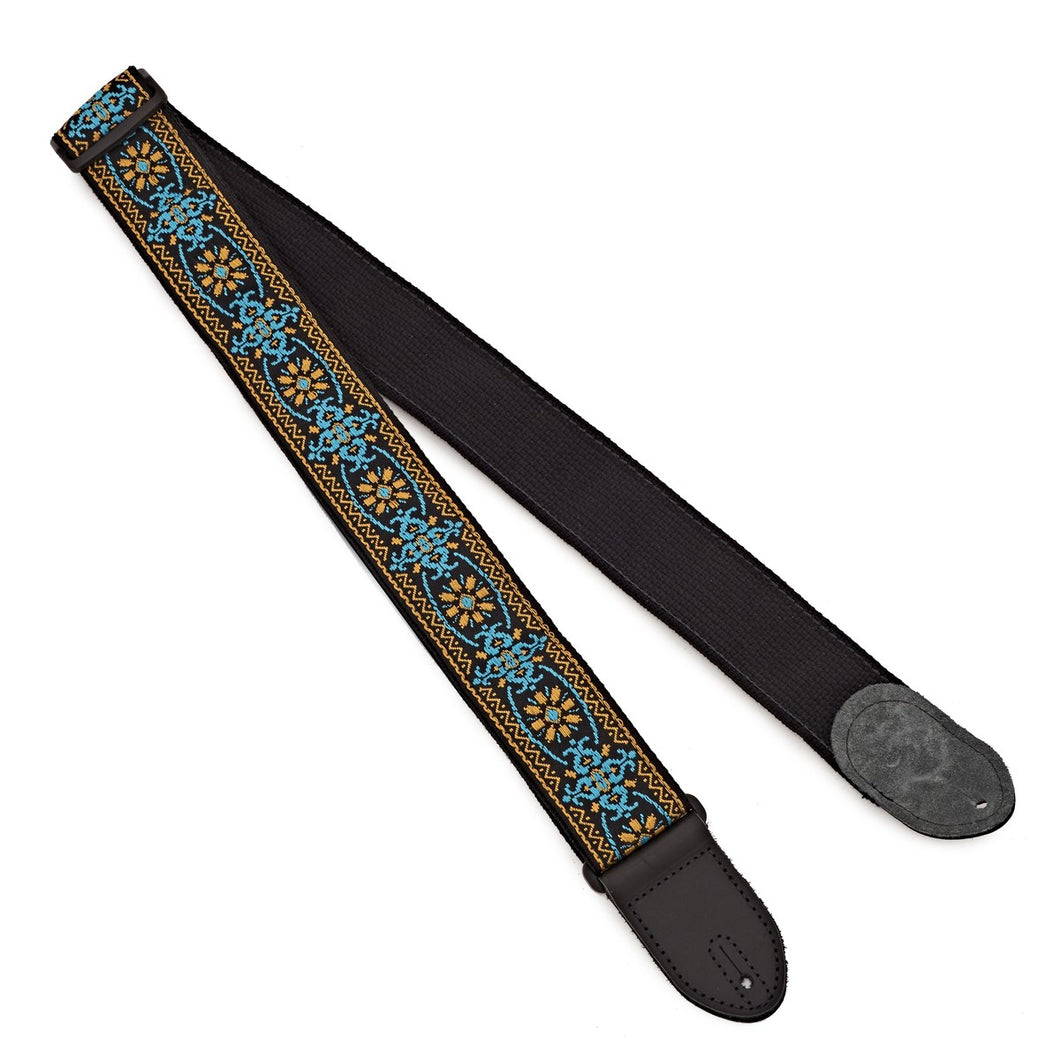 Gretsch G Brand Guitar Strap, Blue/Orange Black Ends