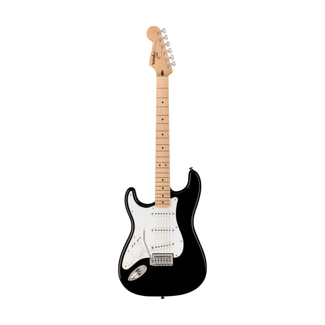 Squier Sonic Stratocaster Left-Handed Electric Guitar w/White Pickguard, Maple FB, Black