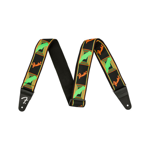 Fender Neon Monogram Guitar Strap, Green/Orange