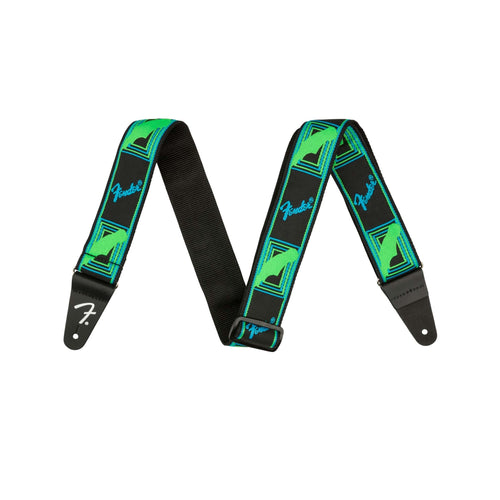 Fender Neon Monogram Guitar Strap, Green/Blue