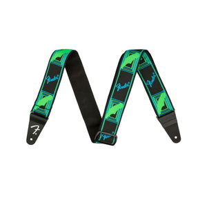 Fender Neon Monogram Guitar Strap, Green/Blue
