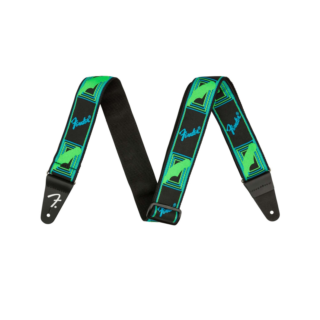 Fender Neon Monogram Guitar Strap, Green/Blue