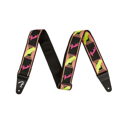 Fender Neon Monogram Guitar Strap, Yellow/Pink