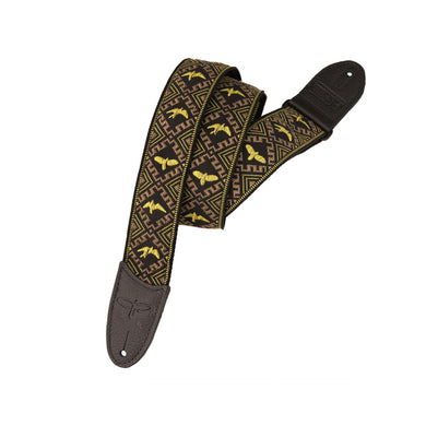 PRS Jacquard Hootenanny Style Guitar Strap, Yellow & Black Birds