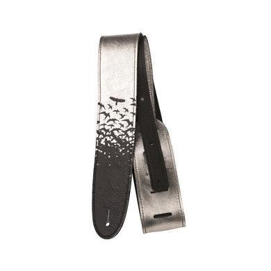 PRS Premium Leather Silver Shimmer Guitar Strap, Birds In Flight