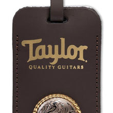 Taylor Leather Luggage Tag w/Concho, Chocolate Brown w/Gold Logo