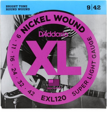 D’ADDARIO EXL120 XL NICKEL WOUND ELECTRIC GUITAR STRINGS, SUPER LIGHT, 9-42 GAUGE