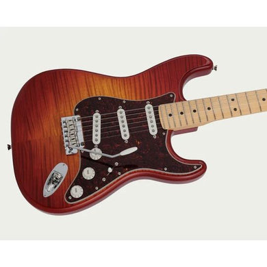 Fender Japan Hybrid II Stratocaster Electric Guitar, Maple FB, Flame Sunset Orange Transparent
