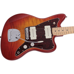 [PREORDER] Fender Japan Hybrid II Jazzmaster Electric Guitar, Maple FB, Flame Sunset Orange Transparent