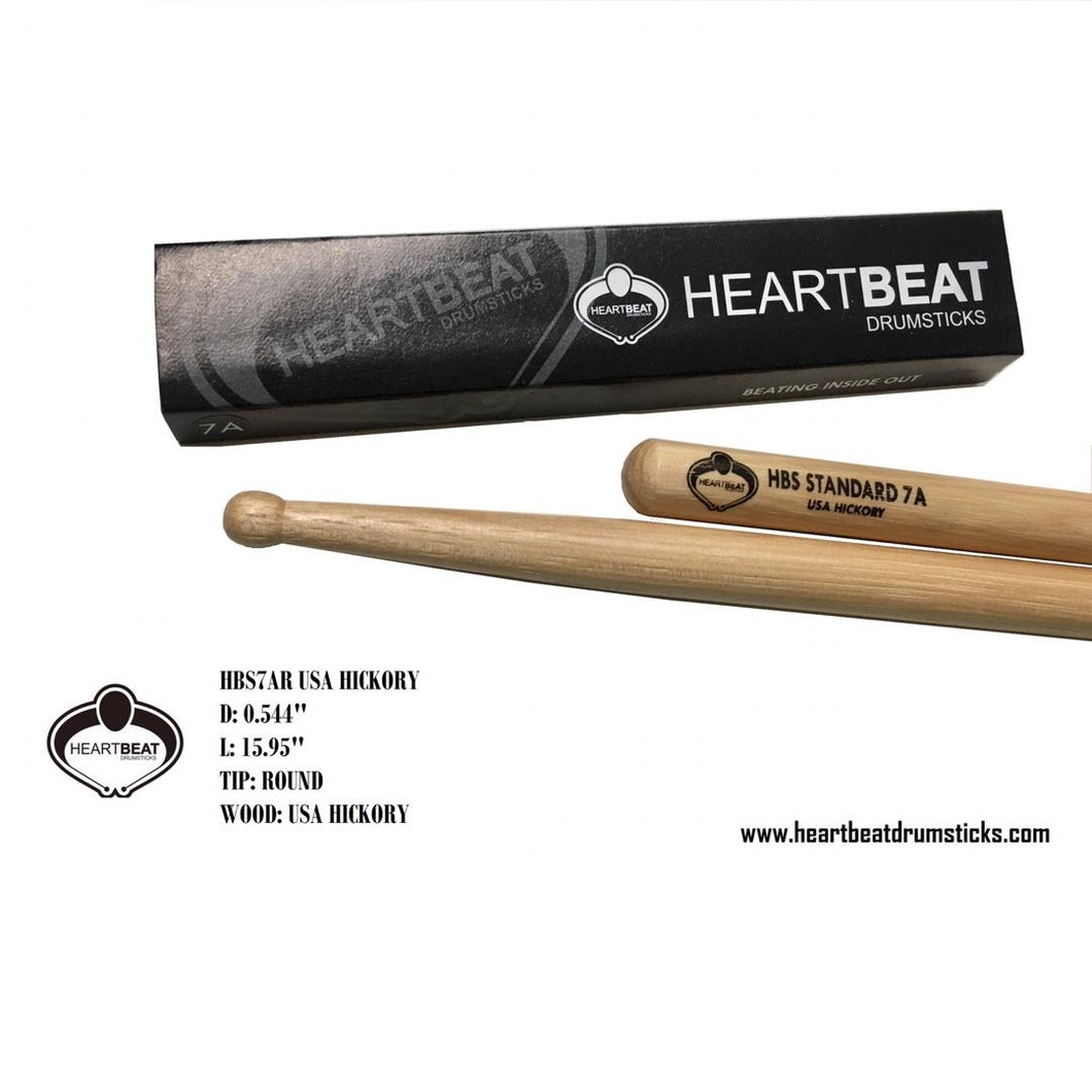 Heartbeat HBS 7A RED HICKORY ROUND Drumsticks