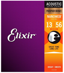 Elixir 16102 Nanoweb Phosphor Bronze Acoustic Guitar Strings 13-56