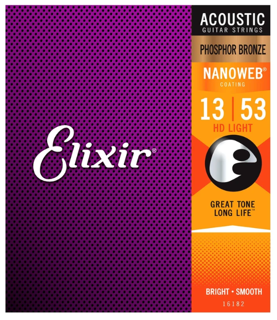 Elixir 16182 Nanoweb Phosphor Bronze Acoustic Guitar Strings HD Light 13-53