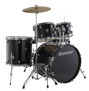 Ludwig LC16011 Accent Fuse 5-Piece Drums Set w/Hardware+Throne+Cymbal, Black Cortex