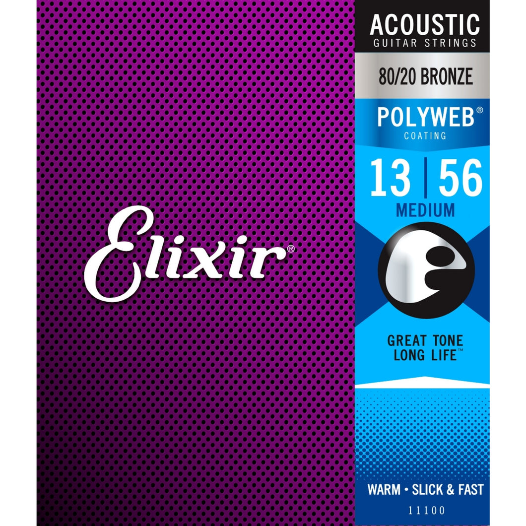 Elixir 11100 Polyweb 80/20 Bronze Acoustic Guitar Strings 13-56