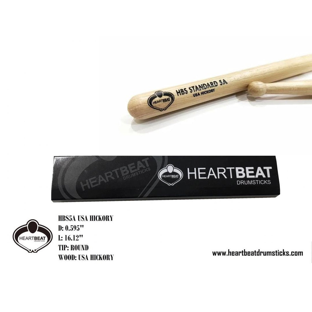 heartbeat HBS 5A HICKORY ROUND Drumsticks