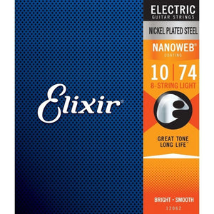 Elixir 12062 Nanoweb Light 8-String Electric Guitar Strings 10-74