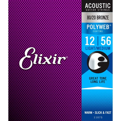 Elixir 11075 Polyweb 80/20 Bronze Acoustic Guitar Strings 12 - 56
