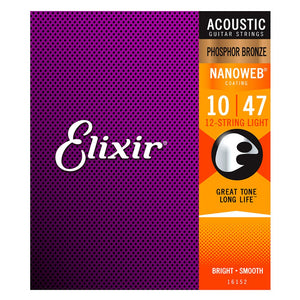 Elixir 16152 Nanoweb Light Phosphor Bronze 12-String Acoustic Guitar Strings 10-47