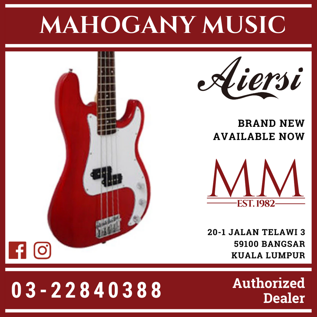 Aiersi Solid Basswood Body 4-String Precision Bass – STB150-RD (Red)