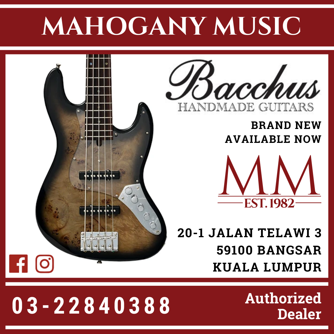 Bacchus WJB5-BP Act BK-B Black Burl Poplar 5-String Active Bass Bacchus WJB5-BP Act BK-B Black Burl Poplar 5-String Active Bass