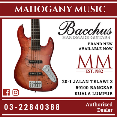 Bacchus WJB5-BP Act RD-B Red Burst 5-String Active Bass