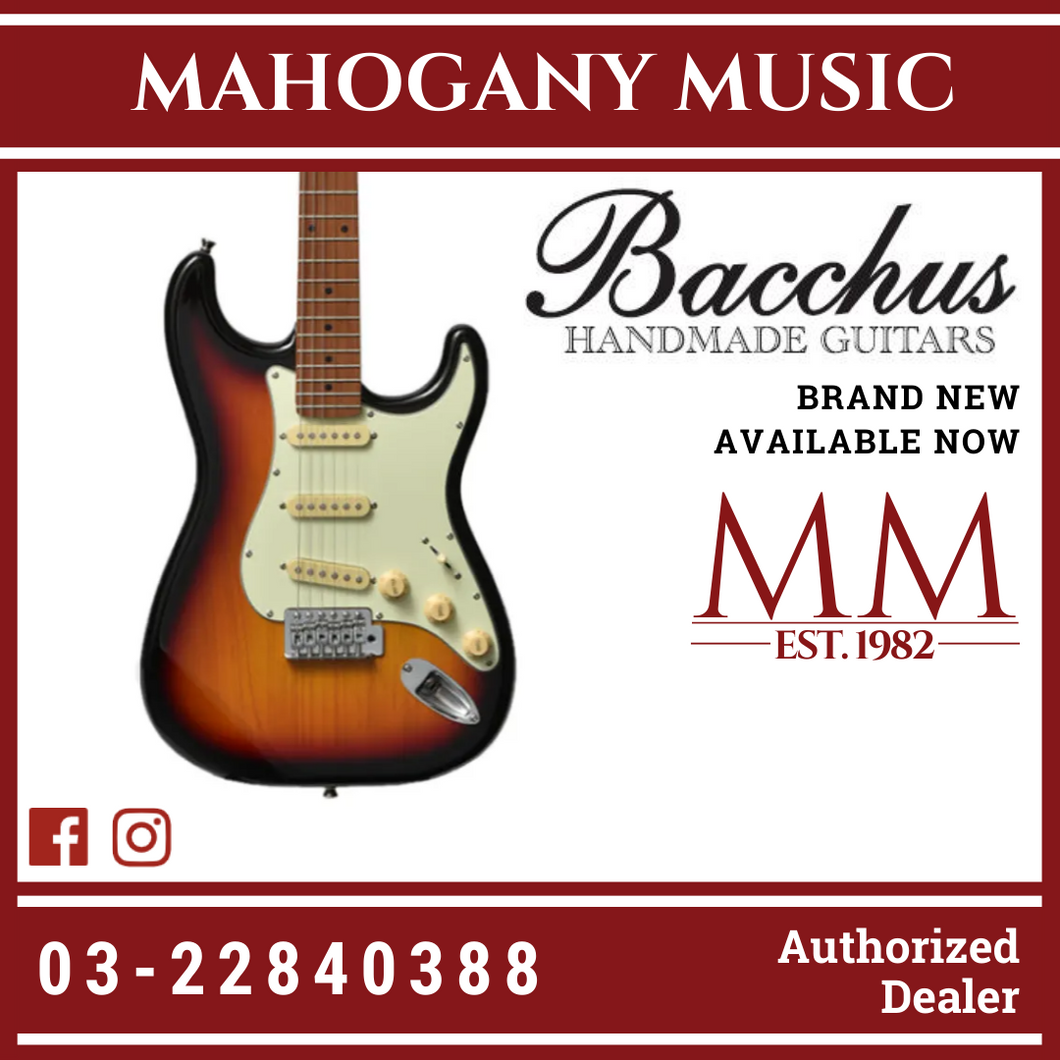 Bacchus BST-1-RSM/M-3TS Universe Series Roasted Maple Electric Guitar, 3 Tone Sunburst