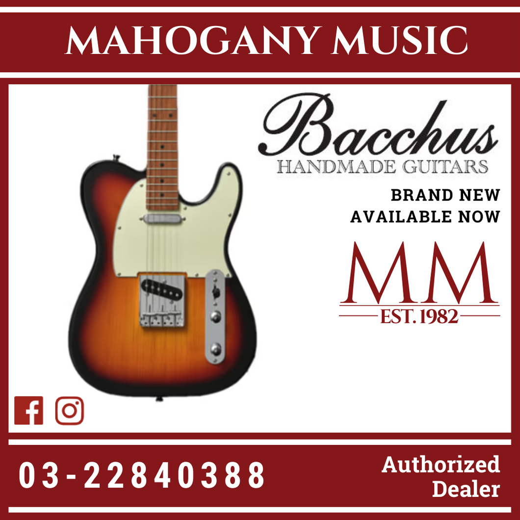 Bacchus BTE-1-RSM/M-3TS Universe Series Roasted Maple Electric Guitar, 3 Tone Sunburst